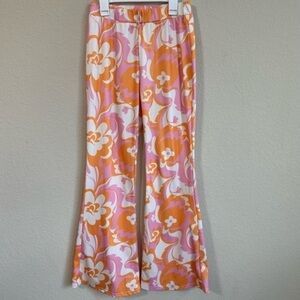 Floral Paisley Bell Bottom Pants Pink Orange Psychedelic Hippie Boho Bohemian